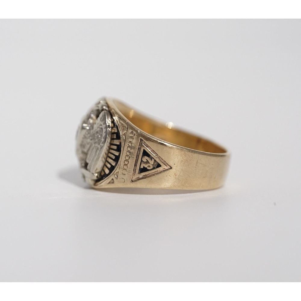 Vintage 10k Solid Gold Men's 32nd Degree Mason High Quality Natural Diamond Ring - Picture 5 of 9
